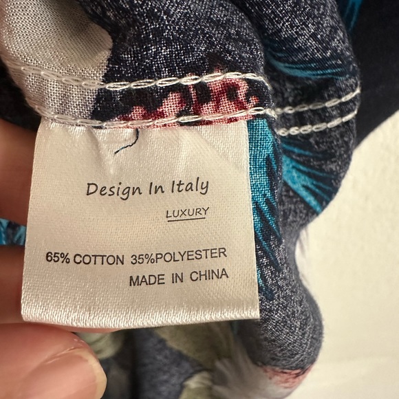 Men’s Palm Tree Hawaiian Short Sleeve Black Blue Shirt  Design By Italy Size XL - Picture 6 of 7